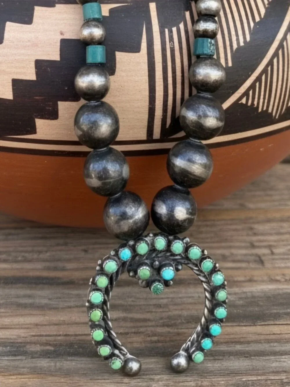 Vintage 1940's Fox Turquoise Naja on Handmade Beads